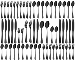 🍴 Besteck Set 12 Personen, 60-teiliges Schwarzes Besteck 🖤