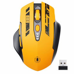 🌟 Kabellose Maus [Verbessert] mit Visueller Batterieanzeige, 2.4G USB Ergonomische Maus kabellos - Gelb