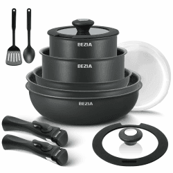 🍳🔥 BEZIA Induktions Pfannen Set mit abnehmbaren Griffen - 13-teiliges Kochgeschirr-Set 🍳🔥
