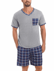 Aseniza Herren Schlafanzug Kurz Baumwolle Sommer Pyjama V-Auschnitt Zweiteilige Pyjamas Nightwear Set 😴🌙