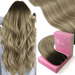 Echthaar Tressen Balayage 35cm Braun Ombre Blond mit Tressen Echthaar zum Einnähen 🌟 Weft Hair Extensions Remy Glatt fur Damen 🌺