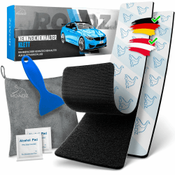 ROADZ® Kennzeichenhalter Klett - BOMBENFESTER Halt - Kennzeichenhalter Rahmenlos - wetterfest für PKW 2er-Set - unsichtbare Kennzeichenhalter für 1 Fahrzeug - Nummernschildhalterung Auto (XL - Set)