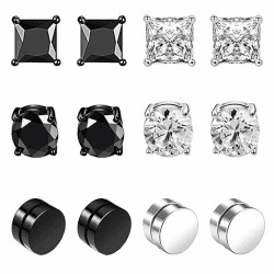 LOCCY Magnetische Ohrstecker für Männer - 6 Paar Edelstahl Magnet Ohrringe ⚫️