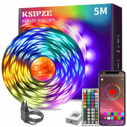 🎉KSIPZE Led Streifen 5m RGB LED Strip mit Fernbedienung Bluetooth Musik Sync Timer-Einstellung Dimmbar Farbwechsel🎉