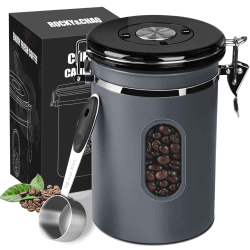 ROCKY&CHAO Kaffeedose Luftdicht aus Edelstahl 1,8L 🌟 Kaffeebohnen Behälter 600g Vorratsdose für Tee Nüsse Kakao