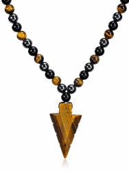 Herren Halskette Pfeil Arrow Pfeilspitze Edelstein Anhänger mit 8mm Hämatit Tigerauge Obsidian Perlen Kette Kristallkette Heilsteine Schmuck Amulett Geschenk für Männer 🏹