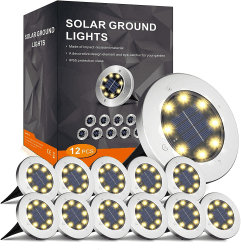 FLOWood Solar Bodenleuchte Solarleuchte für Garten 8 LEDS Solar Außenleuchte Wasserdicht Solar Gartenleuchte Edelstahl Kunststoff Solarlampe für außen Warmweiß 12 Stk [Energieklasse A] 🌞🌿