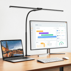 Schreibtischlampe LED Dimmbar, 1200 Lumen Doppelkopf Klemmbar für Homeoffice