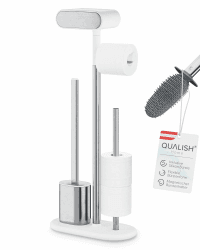 QUALISH® Toilettenpapierhalter stehend mit Bürste (Silikon) - Klopapierhalter stehend aus SS201 Edelstahl - WC Garnitur stehend - Klorollenhalter stehend - Toilettenpapierhalter mit Bürste (Weiß)