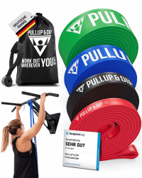 PULLUP & DIP Fitnessbänder Widerstandsbänder mit Tasche, Türanker und Übungsguide - Set mit 17% Rabatt!