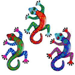 Metall-Gecko-Wanddekoration 3pcs 🦎🌿 Eidechse Kunst Wand Ornament Harz Metall-Wandkunst 🛋️🌺