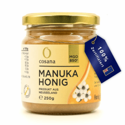 Cosana Manuka Honig 850 MGO + 250g - 100% Pur im Glas - Abgefüllt, versiegelt und zertifiziert in Neuseeland 🍯🐝
