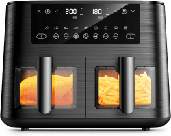 Dual Zone Heißluftfritteuse mit Sichtfenster, 9L XL Kapazität Doppel-Airfryer