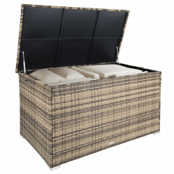 TECTAKE® Aluminium Polyrattan Aufbewahrungsbox mit Deckel 750L 🌿 Gartenbox wetterfest 🌞 Garten Auflagenbox