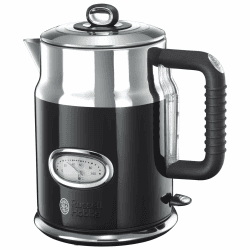 🔥 Reduziert! Russell Hobbs Wasserkocher [1,7l, 2400W] Retro Schwarz & polierter Edelstahl