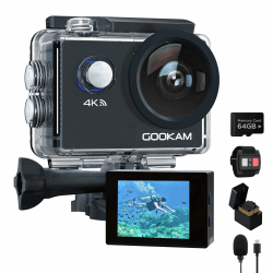 GOOKAM Action Cam 4K30FPS 20MP mit 64GB microSDXC Speicherkarte 40m Unterwasser Kamera 📷