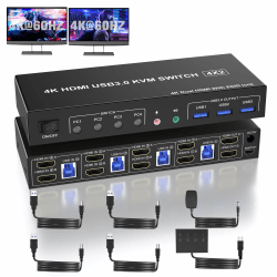🌟USB 3.0 HDMI KVM-Switch 4 PC 2 Monitore, 4K@60Hz Dual-Monitor-KVM 🖥️🖥️