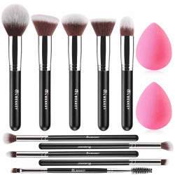 BEAKEY Pinselset Makeup Professionelles Foundation Make up Pinsel Set Premium Puderpinsel Lidschatten Blush Schminkpinsel Set Beauty Schwamm (10+2 Stück, Silber) 🎨✨