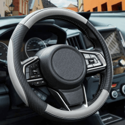 🚗 Auto Lenkradbezug - Leder & Mikrofaser, Grau