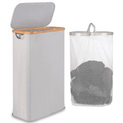 🧺 iEGrow Wäschekorb 60l mit Deckel und Bambusgriffen 🌿