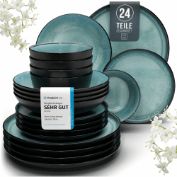 Steingut Geschirrset 6 Pers. Ibiza 24-tlg | Hochwertiges Mediterranes Geschirr Set 🍽️