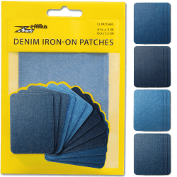 ZEFFFKA Jean-Flicken zum Aufbügeln für Innen und Außen Stärkster Kleber 100% Baumwolle Verschiedene Blautöne Reparatur-Dekorationsset 12 Stück Größe 3 x 4-1/4