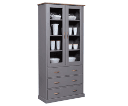 Inter Link Vitrinenschrank Buffet-Schrank Geschirrschrank Esszimmerschrank  Landhausstil Massivholz FSC Luzerna 10 Grau 🌿🏡
