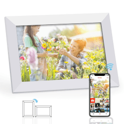 📸 FRAMEO WiFi Digitaler Bilderrahmen, 10,1 Zoll Touchscreen Fotorahmen, 1280x800 IPS LCD, Weiß 🖼️