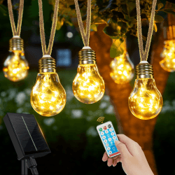 Realky Solar Lichterkette Aussen Mit 20 Glühbirnen 12.5M Lichterkette Außen Solar Wetterfest mit 8 Modi Memory-Funktion Timer für Vintage Deko Gärten Terassen Hochzeiten Partys Weihnachten
