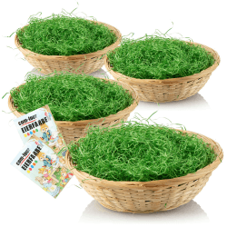 🐰🎨 com-four® 4X Osterkörbchen mit Deko Gras und Eierfarben - Osterkörbe mit grünem Gras - Bastkorb mit Ostergras (Set Natur braun 1)