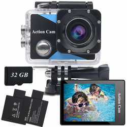 📷🌊 Action Cam FHD 1080P mit 32GB Speicherkarte und Unterwassergehäuse 🚴🏊