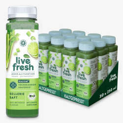 LiveFresh Saftkur BIO Sellerie 2 Wochen | 30 kaltgepresste¹ Selleriesäfte (250ml) 🌿🥤 | 97% Selleriesaft, 3% Limettensaft | Gemüsesaft ohne Zuckerzusatz