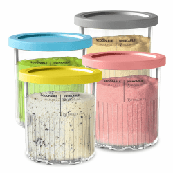 🍦🌈 Vione Ersatz für Ninja Creami Deluxe Pints und Deckel - 4er Pack, 24 oz. Pint-Behälter