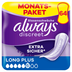 🌟 Angebot: Always Discreet Inkontinenzeinlagen Long Plus, 64 Binden (8 x 8 Stück) Monatspaket 🌟