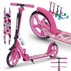🛴 Arebos Cityroller Tretroller Scooter höhenverstellbar | klappbar | inkl. Traggurt | XXL Räder | Tritt-Bremse | für Kinder und Erwachsene | bis 100kg belastbar | Kickroller | Kickscooter