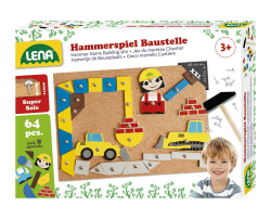 🔨🌈 Lena 65828 Hammerspiel mit 64 bunten Baustellen Teilen für Kinder ab 3 Jahre