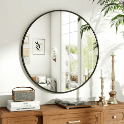 Koonmi 80cm Runder Spiegel Schwarz mit Aluminiumlegierung Rahmen 🌟 - Angebot