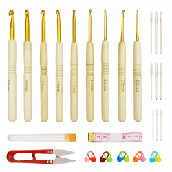 🧶 Suaywo 9 Stück Holzgriffe Häkelnadel Set 🪡