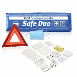 🚑 Kfz-Verbandstasche Safe Duo blau | Verbandstoffe neuste Norm 13164:2022-02 | Euro Warndreieck | Verbandskasten für Auto 🚗