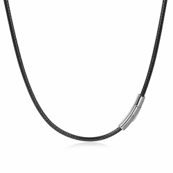 Candyfancy Kunstleder Kette Herren 2/3mm Breit Schwarz Gewebt Halskette