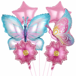 Angebot: 6 Stück Schmetterling Folienballon und Blumen Helium Ballon 🦋🌸