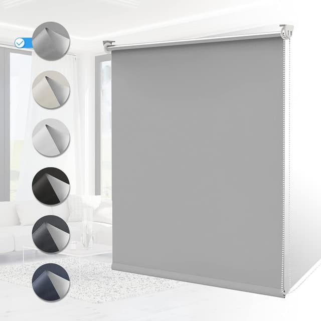 Verdunklungsrollo ohne Bohren B85 x H160 cm Hellgrau Thermo Rollo Klemmfix