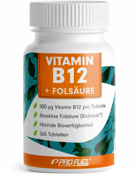 VITAMIN B12 hochdosiert - 365 Tabletten mit 500µg Vit B12 + 200µg Biofolate® Folsäure