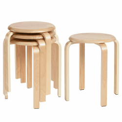 🌟 4er Set Esszimmerhocker - Holzstapelstuhl mit Rutschfester Matte