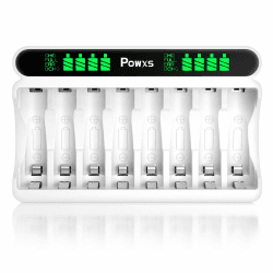 🔋 POWXS Batterie Ladegerät für NI-MH NI-CD AA/AAA Akkus, 8-Ladeplatz Akku Ladegerät mit LCD Anzeige
