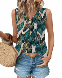 WNEEDU Damen Tanks Tops Sommer V-Ausschnitt ärmellos locker Cami Oberteil mit Eyelet-Stickerei und Seiten-Splits Oberteile Shirts Top 🌞🛍️