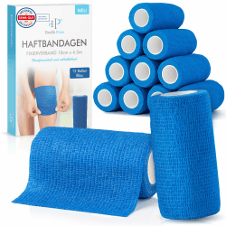 Selbstklebender Verband - 12 Bandagen Rollen (10cm x 4,5m) - Health Press Pflaster Rolle - Elastische Bandage