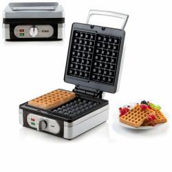 Domo für frische belgische Waffeln/brüsseler Waffeln 🧇 | mit und ohne Timer ⏲️ | einstellbare Bräunungsstufen | praktische Backampel | DOMO DO9047W und DO9149W (Ohne Timer), silber - schwarz