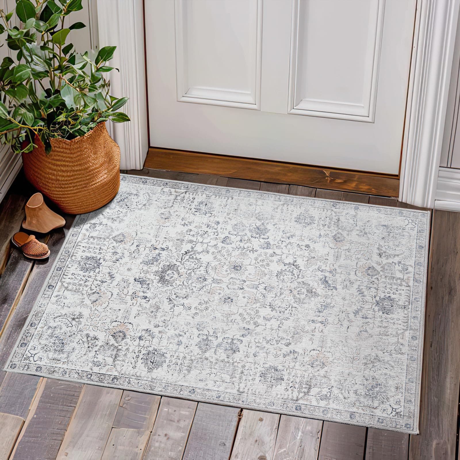 🌺🌿 TOPICK Fußmatte 60x90cm Grau Kurzflor Türmatte Vintage 🌸🌼