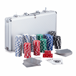 🎰🃏 Relaxdays Pokerkoffer: 300 Laser Pokerchips, 2 Kartendecks, 5 Würfel, Dealer Button